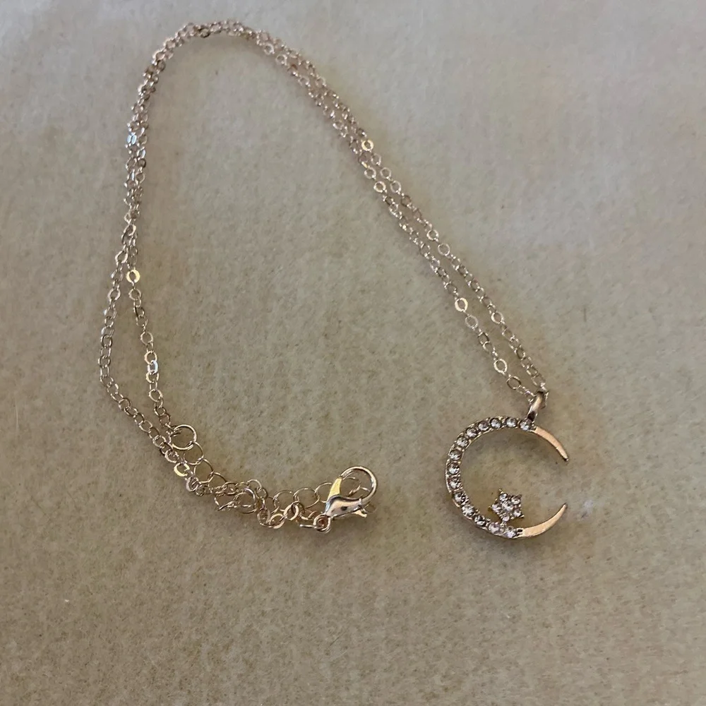 Elegant Golden Crescent Moon Necklace 22” long